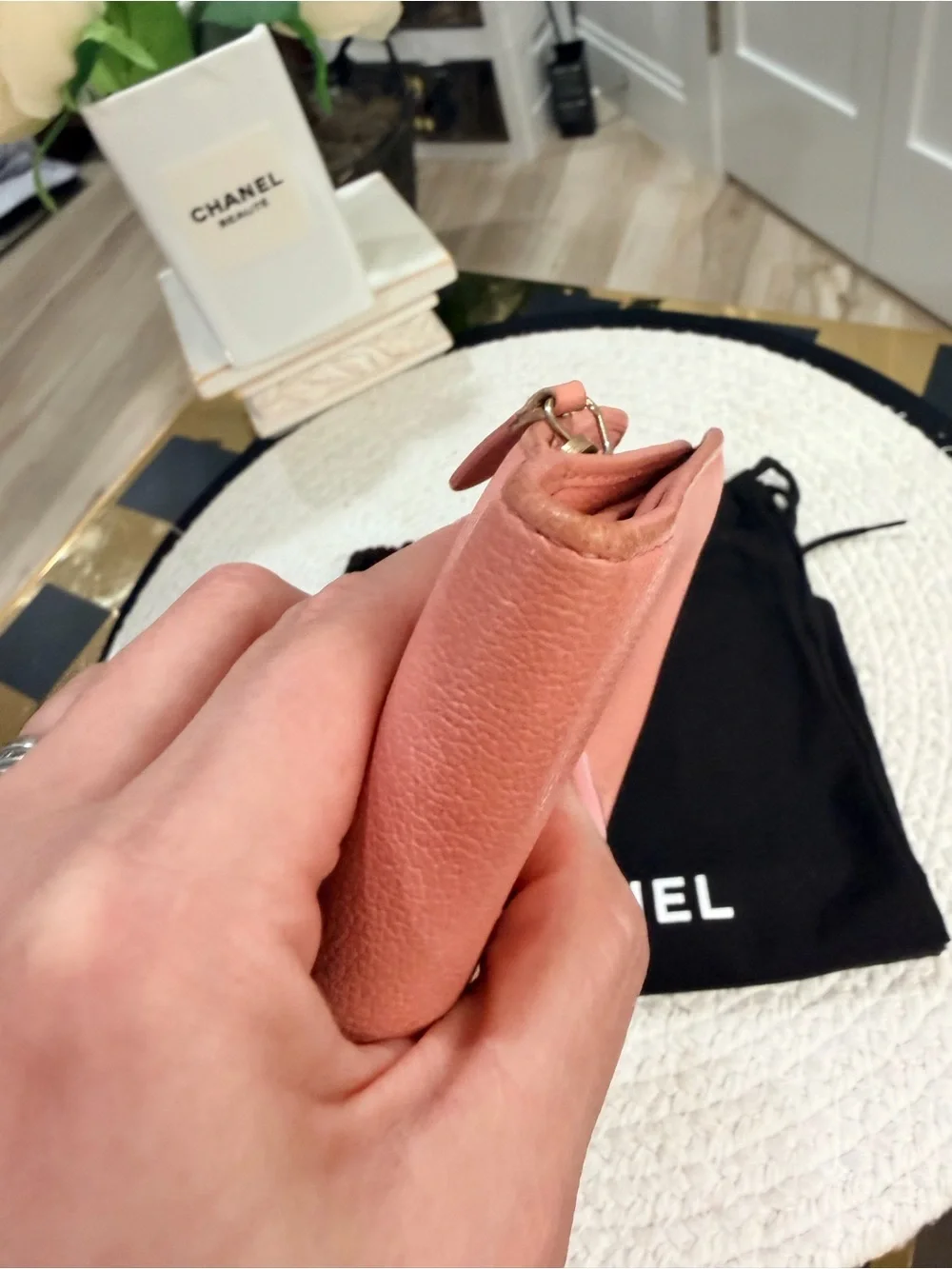 CHANEL Camellia L-Zip Pocket Wallet Pink Lambskin Gold Hardware + Dust Bag